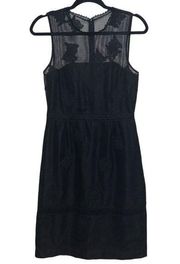 Black Mesh Lace Midi Dress With Floral Appliqué