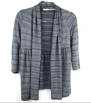 Kimchi Blue Gray Striped 3/4 Sleeve Open Front Cardigan Sweater Small