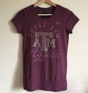 Adidas Dark Red Maroon Texas A&M Aggies Rhinestone College Team Short Sleeve Tee