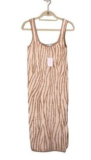 LUCY PARIS Dress M KRISTIN Zebra Knit Scoop Neck Bodycon Sleeveless Brown NWT