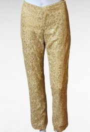 Nicole Miller Collection Gold Metallic Lace Straight Leg Pants Size 2