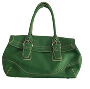 New York & Company Verdant Green Purse Handbag BeigeTrim Double Buckle Straps