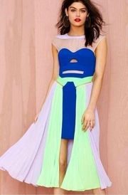 Sz 4 Three Floor High Time Royal Blue, Neon Green and Lavender Color Block Dress