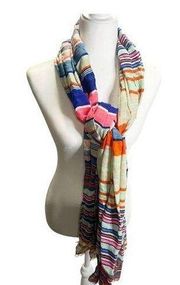 Woven Cotton Scarf Blue Pink Orange Rainbow Stripe Shawl Wrap Super Soft Boho