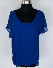 Design History Blue Pocketed Short Sleeve Top S