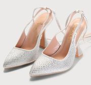 Kayka Rhinestone Lace-up Pointed Toe Pumps Size: 8