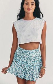 LOVESHACKFANCY Memphis Blue Floral Cotton Mini Skirt Size XS