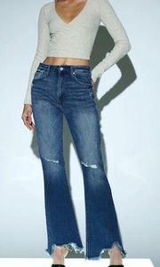 Kancan Mia Premier High Rise Distressed Flare Jeans Raw Hem Trendy