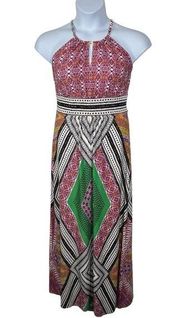 London Times Maggie London Brienne Boho Halter Patchwork Maxi Dress size 6