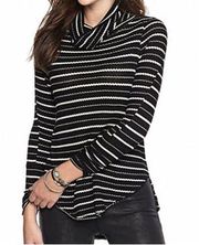 FREE PEOPLE Black and White Kristina Waffle Knit Turtleneck Sweater - si…