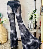 Black & White Sheer Flare Leg Pants