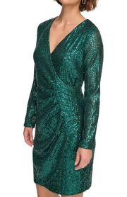 cocktail Long-sleeve Sequin Dress In Emerald Green. Size 4.