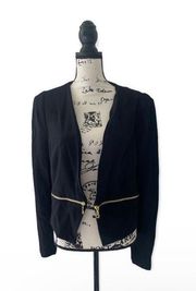 SZ M black zipper detailed open front blazer jacket