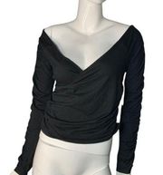 Open Edit  top black off shoulder rushed v-neck sleeve Large