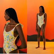 NWT Farm Rio Lemon Dream Ruffle One-Piece Swimsuit Size Small