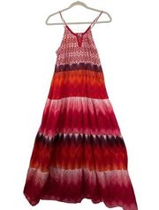 Earthbound Trading Co Maxi Dress Sz L Red Striped Ombre Spaghetti Strap Boho