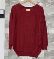 Ruby Wine Red Oversized V Neck Sweater Small