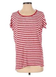 Liz Claiborne Short Sleeve Top Size Small Red Striped Bling Front