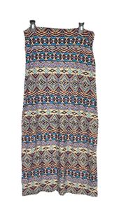 Multicolor Aztec/Geometric Print Maxi Skirt Women Lg