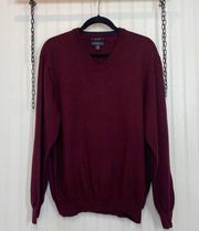 Club Room Estate Merino Wool Burgundy V- Neck Pullover Sweater Size XL