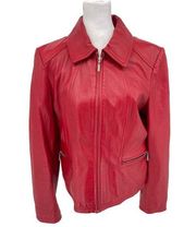 Kenneth Cole Reaction Red 100% Leather Moto Biker Zip Front Jacket Size Large