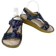 Alegria Kendra Wedge Sandals 39 9 Blue Birdland Print Mosaic