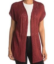 CATHERINE MALANDRINO Slub Open front short sleeve Cardigan in red