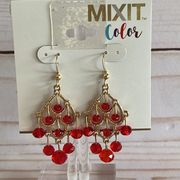 Red Bohemian Style Beaded Chandelier Earrings