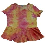 NWOT White Birch Women's Short Sleeve Eyelet Blouse Top Tie-dye Multicolor Large