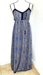 Doe & Rae Bohemian Maxi Long Dress Women Size X Small Blue Sleeveless