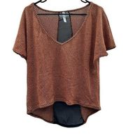 Peppermint Burnt Orange & Black Short Sleeve Open Knit Sweater Size M