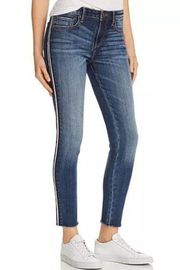 AQUA Track Stripe Frayed Mid-rise Skinny Jeans - 26