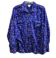 Jaclyn Smith Purple Key Pattern Long-sleeve Button Up