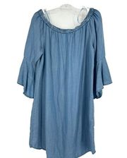 Westport Chambray Off The Shoulder Dress 3/4 Bell Sleeves Blue Size XL