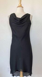 Vintage 90’s Black Rhinestone Embellished Cowl Neck High Low Dress