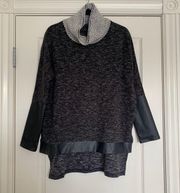 Oversized Gray Turtleneck Leather/Knit