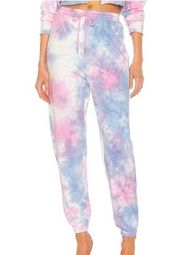 Superdown Paris pink, blue & white shimmer tie-dye sweatpants size XXS