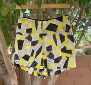 Equipment Femme Shorts Womens Small Yellow Black Abstract Silk Summer Boho