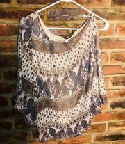 Audrey 3+1 Mixed Media One-Shoulder Blouse Women's Size Small