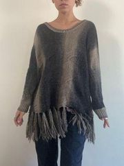 Beige Navy Sweater With Fringe