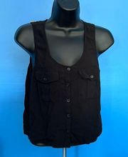 Ecote Black Button Front Tank Top Size Large