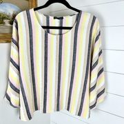 For Cynthia Striped Metallic Linen Blend Boxy Oversized Lagenlook Top Medium