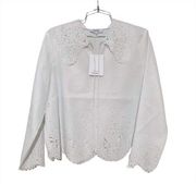 & Other Stories White Eyelet Long Sleeve Collared Blouse Size 8 NWT