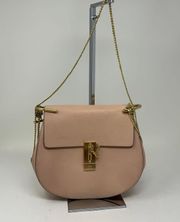 Chloe Mini Drew Genuine Leather Foldover Crossbody Saddle Purse Bag Pink Cream