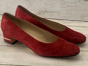 Vintage 90s Ferragamo Shimmery Red Suede Chunky Heel Pumps