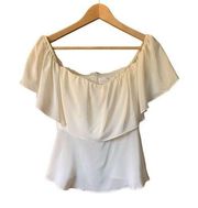 Amanda Uprichard Silk Off The Shouldet Ruffle Blouse Ivory Size S