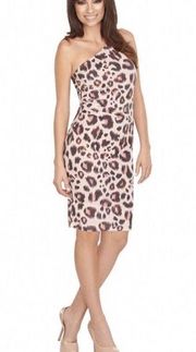 Kardashian Kollection Asymmetrical One Shoulder Leopard Cheetah Dress Pink Small