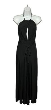 Open Back Pleated Halter Neck Wide Leg Plazzo Jumpsuit w/Waist Tie Small