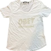 Obey  "Propaganda" Scoop Neck White T-Shirt XSmall