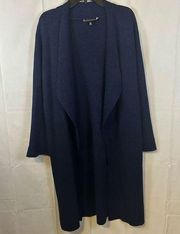 Saks Fifth Avenue Duster Sweater Cardigan Heavy Open Front Whipstitch Navy XS